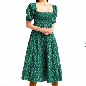 Hill House Nesli Nap Dress Emerald Trellis XS